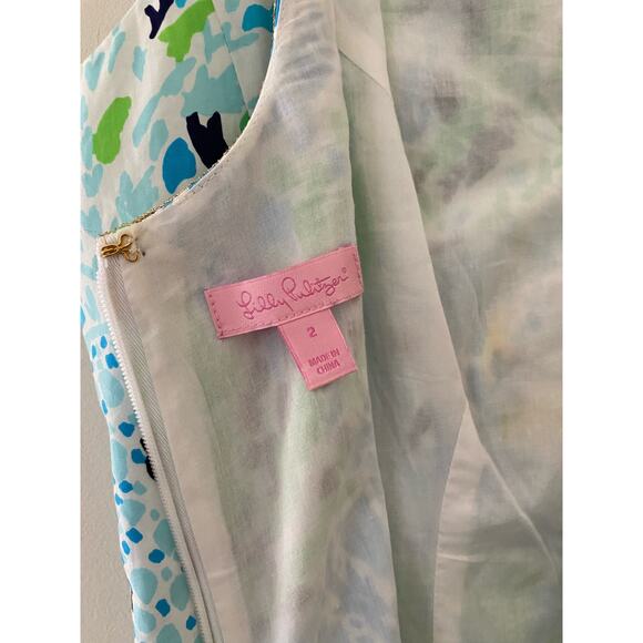 Lilly Pulitzer Janice Blue Green Gold Sheath Shift Dress 2 Flaw Minor - Picture 9 of 10